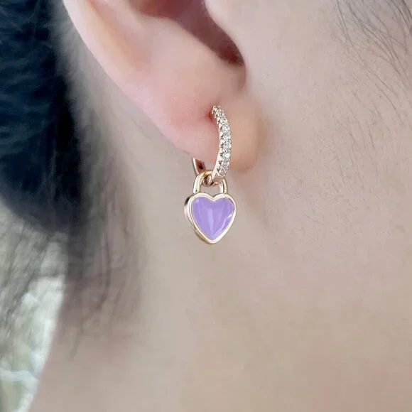 Purple Sexy Women's Heart Charm Cubic Zirconia Earrings - Picture 5 of 5